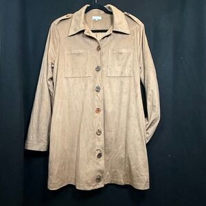 Danielle Bernstein Tan Button Down Shirt Dress Pockets Long Sleeve no‎ belt
